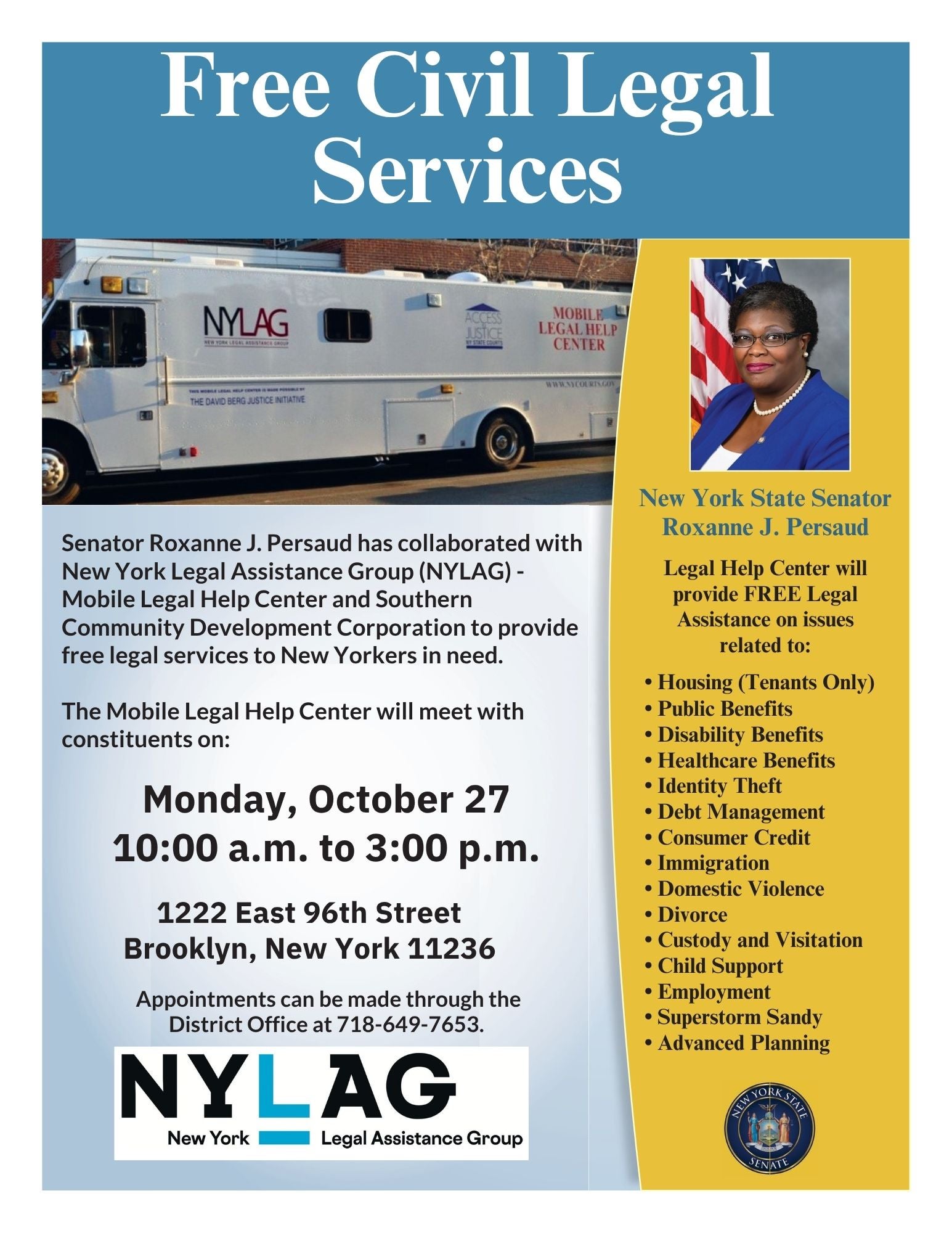 NYLAG Free Civil Legal Services on Monday, October 27th